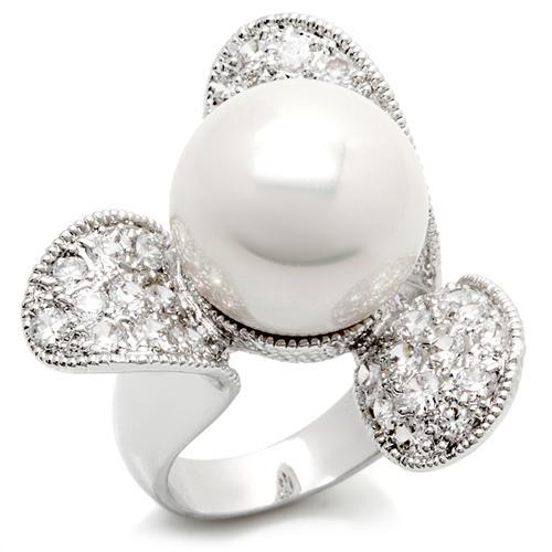 JCE896 Rhodium Brass Ring with AAA Grade CZ  in Clear