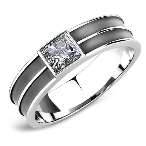JCEA1341 High polished (no plating) Stainless Steel Ring with Top Grade Crystal  in Black Diamond