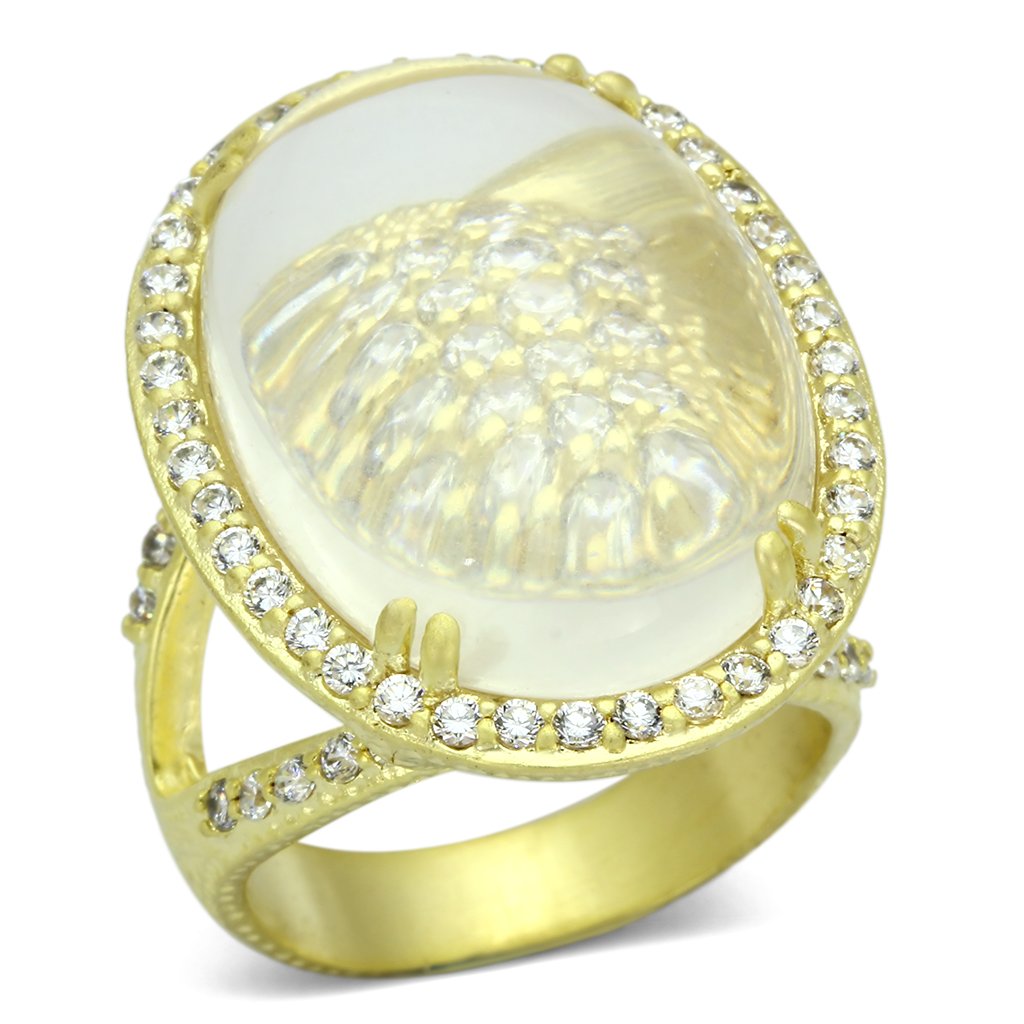 JCEA837 Matte Gold Brass Ring with Synthetic Synthetic Glass in Clear