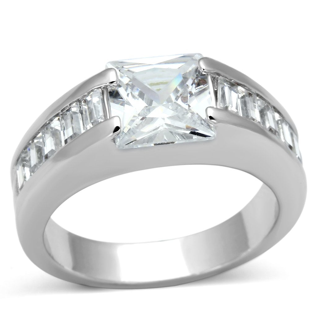 JCEA843 Rhodium Brass Ring with AAA Grade CZ  in Clear
