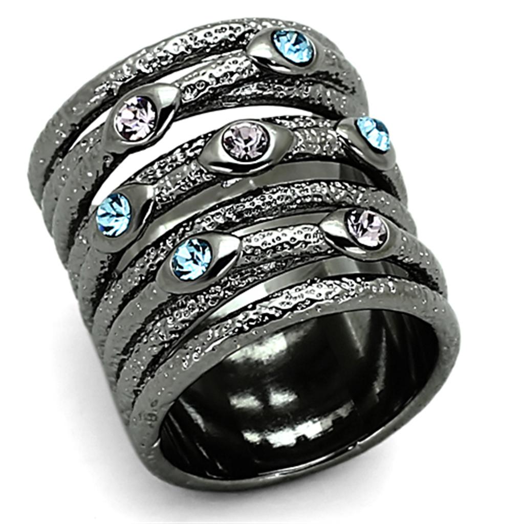 JCEA883 Ruthenium Brass Ring with Top Grade Crystal  in Multi Color