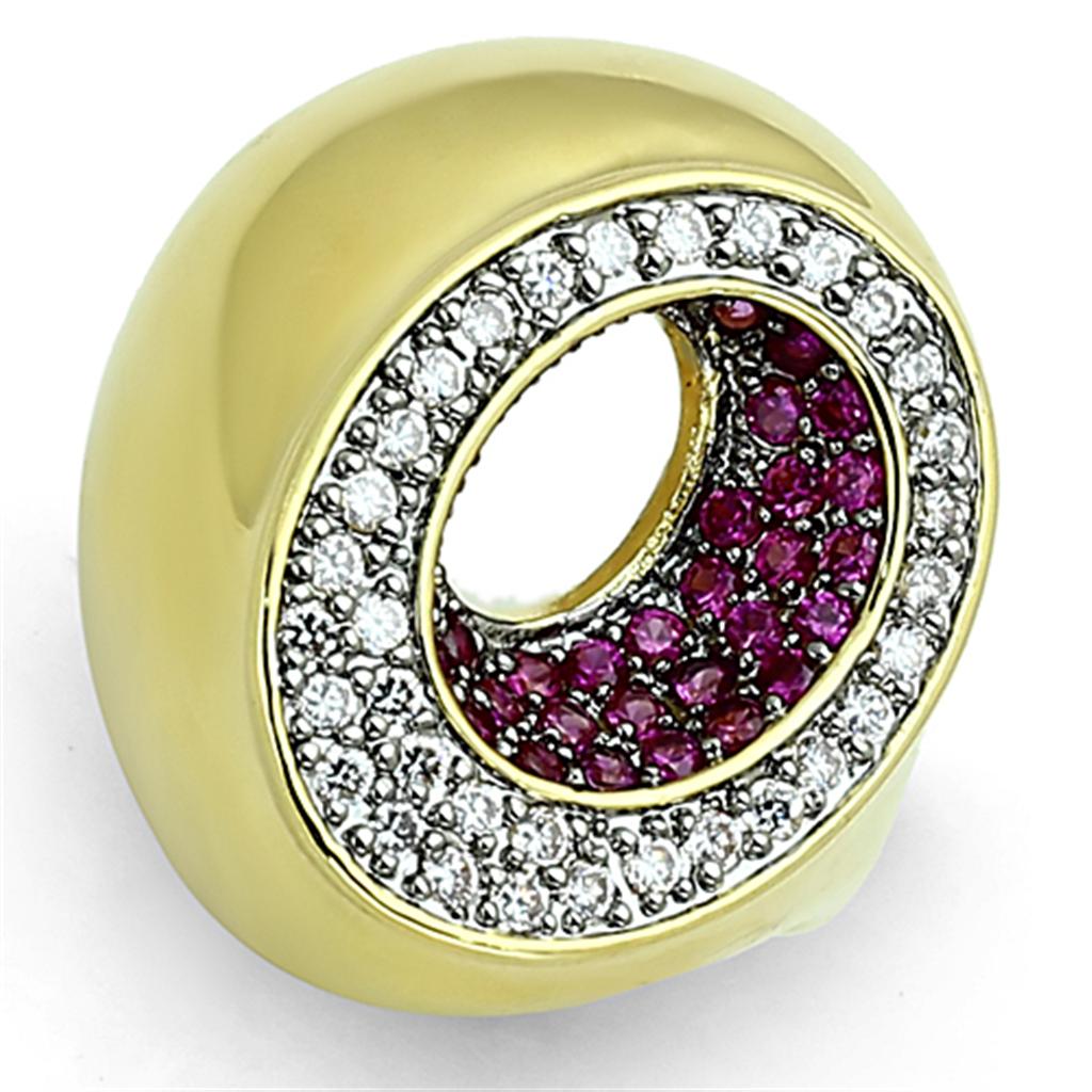 JCEA902 Gold+Ruthenium Brass Ring with AAA Grade CZ  in Ruby