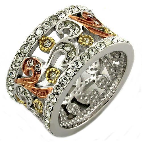 JCEAS1032 Rhodium 925 Sterling Silver Ring with Top Grade Crystal  in Multi Color