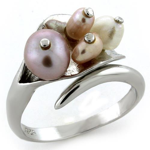 JCEAS1094 Rhodium 925 Sterling Silver Ring with Synthetic Pearl in Multi Color