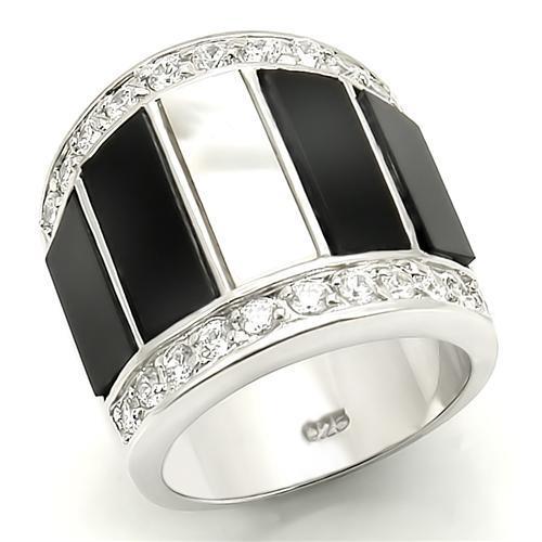 JCES154 Rhodium 925 Sterling Silver Ring with Semi-Precious Agate in Multi Color