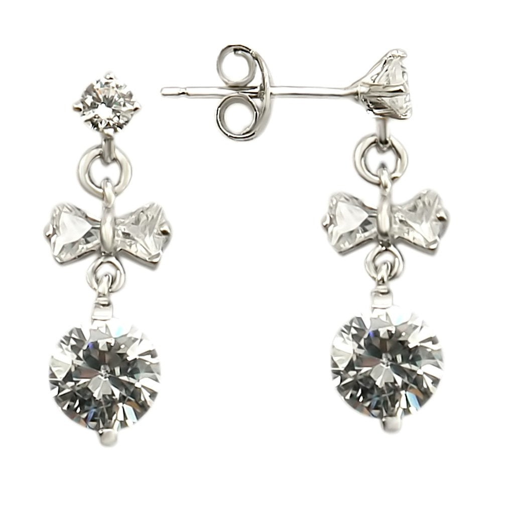 JCES313 Rhodium 925 Sterling Silver Earrings with AAA Grade CZ  in Clear-Default Title