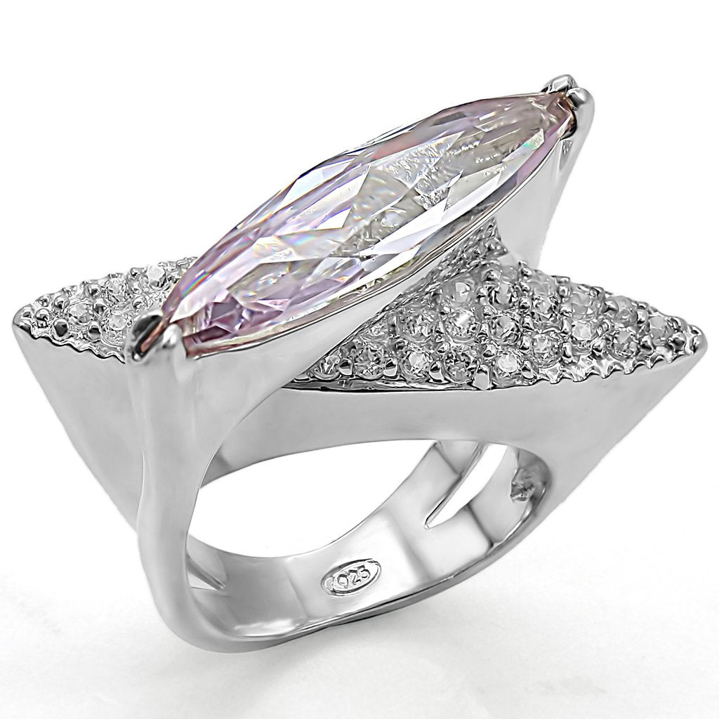 JCES390 High-Polished 925 Sterling Silver Ring with AAA Grade CZ  in Light Amethyst