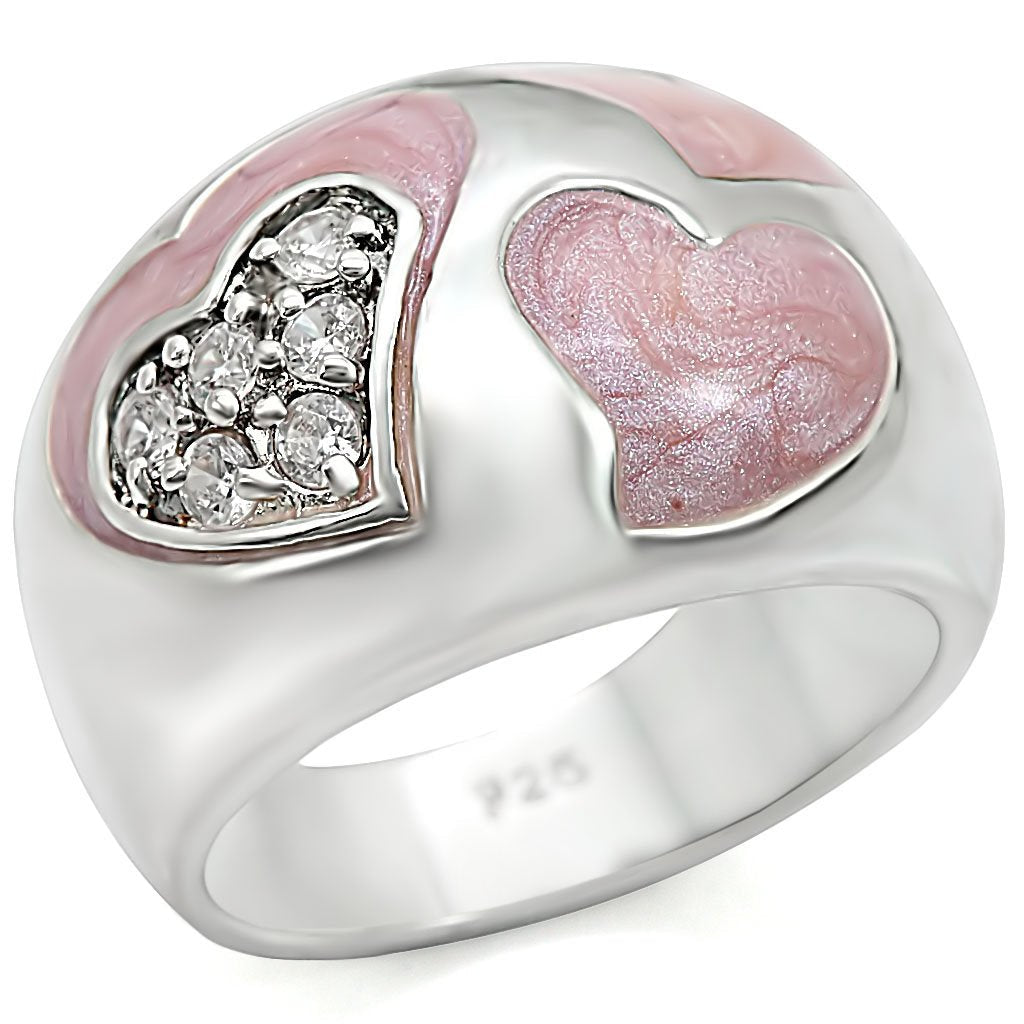 JCES467 Rhodium 925 Sterling Silver Ring with AAA Grade CZ  in Clear