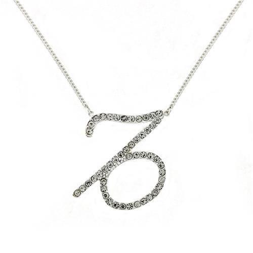 JCEK04 Silver Brass Chain Pendant with Top Grade Crystal  in Clear
