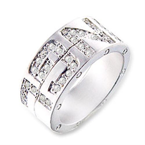 JCE35 Matte Silver Brass Ring with Top Grade Crystal  in Clear