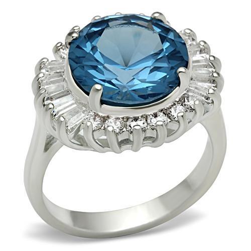 JCE003 Silver 925 Sterling Silver Ring with Synthetic Spinel in London Blue