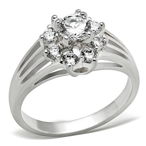 JCE053 Silver 925 Sterling Silver Ring with AAA Grade CZ  in Clear