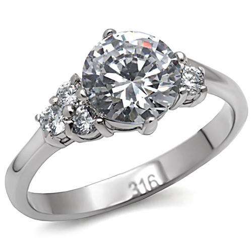 JCE062 High polished (no plating) Stainless Steel Ring with AAA Grade CZ  in Clear