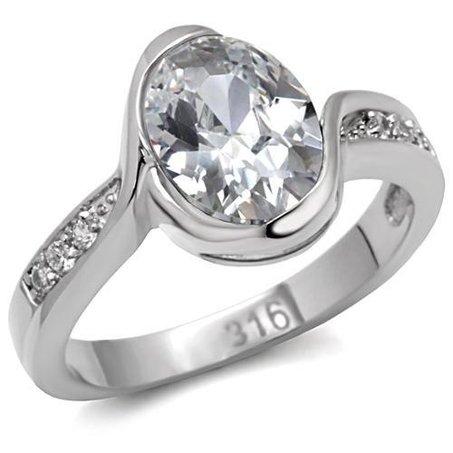 JCE064 High polished (no plating) Stainless Steel Ring with AAA Grade CZ  in Clear