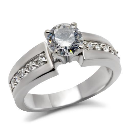 JCE068 High polished (no plating) Stainless Steel Ring with AAA Grade CZ  in Clear