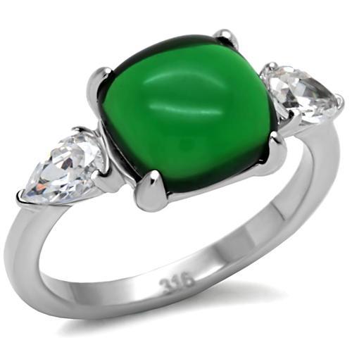 JCE087 High polished (no plating) Stainless Steel Ring with Synthetic Synthetic Glass in Emerald