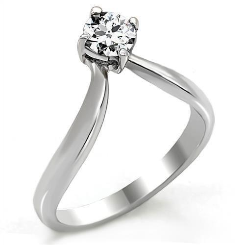JCE0W260 High polished (no plating) Stainless Steel Ring with AAA Grade CZ  in Clear