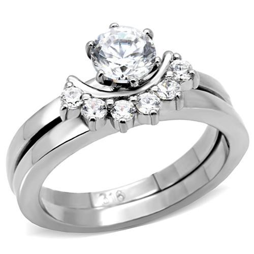 JCE105 High polished (no plating) Stainless Steel Ring with AAA Grade CZ  in Clear