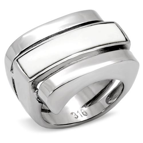 JCE108 High polished (no plating) Stainless Steel Ring with Semi-Precious Agate in White