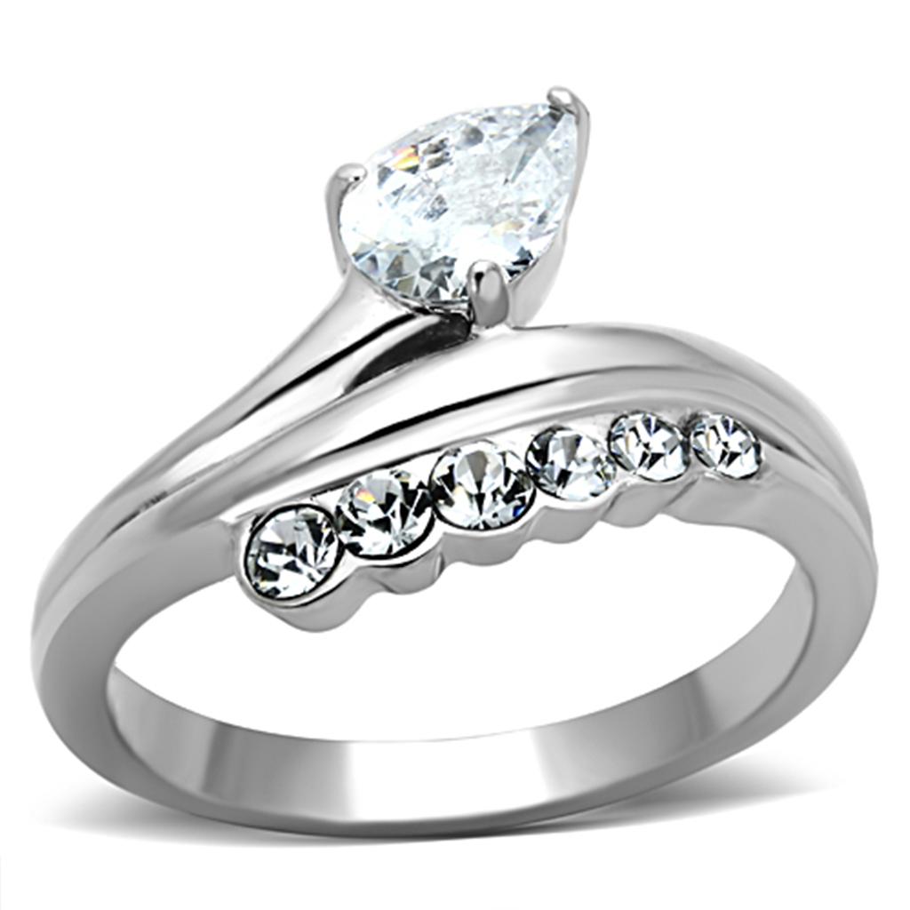 JCE1080 High polished (no plating) Stainless Steel Ring with AAA Grade CZ  in Clear