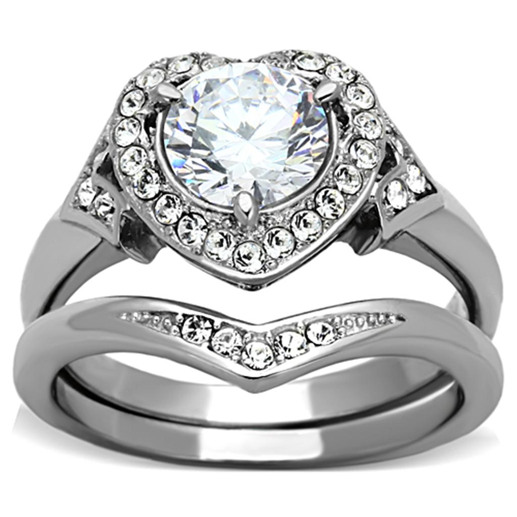 JCE1087 High polished (no plating) Stainless Steel Ring with AAA Grade CZ  in Clear