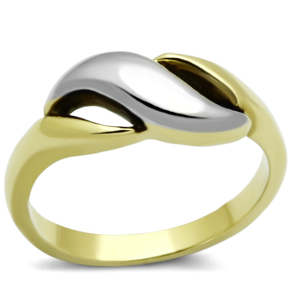 JCE1089 Two-Tone IP Gold (Ion Plating) Stainless Steel Ring with No Stone