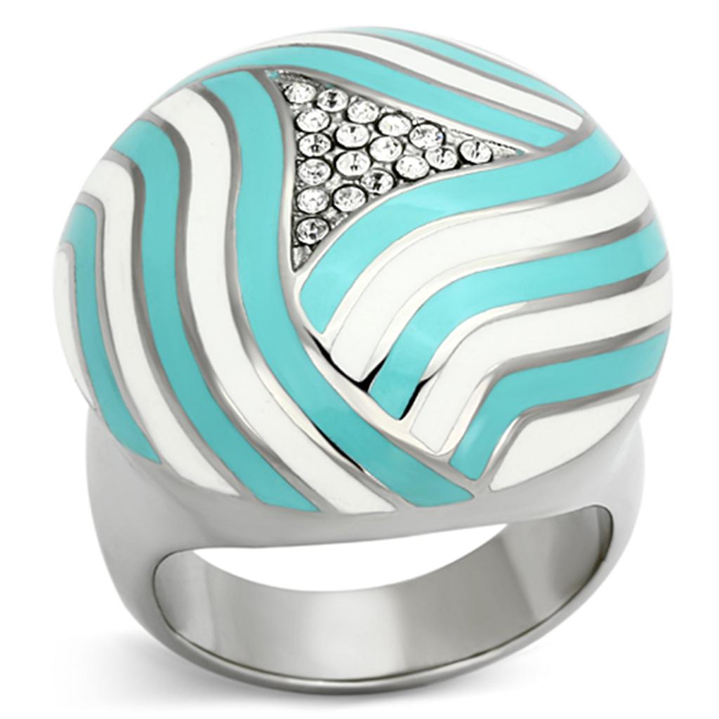 JCE1138 High polished (no plating) Stainless Steel Ring with Top Grade Crystal  in Clear