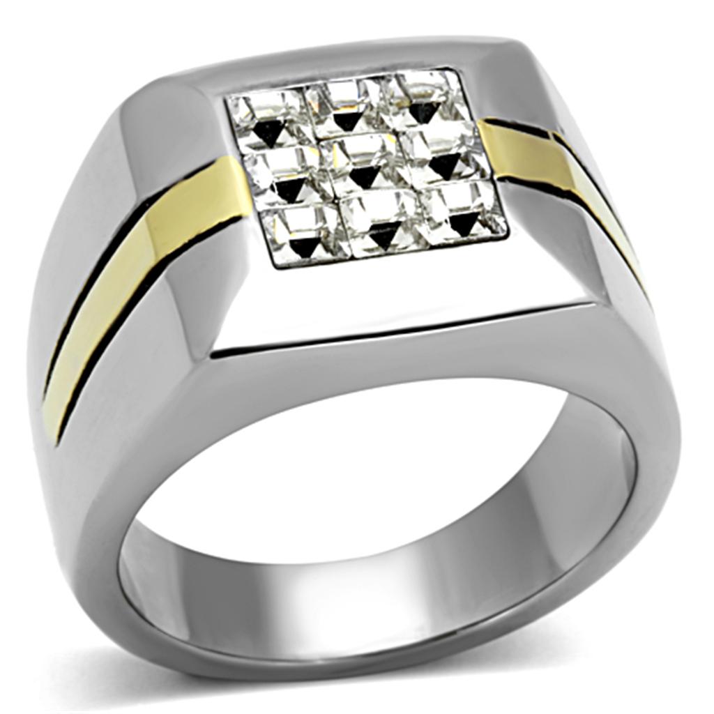 JCE1178 Two-Tone IP Gold (Ion Plating) Stainless Steel Ring with Top Grade Crystal  in Clear