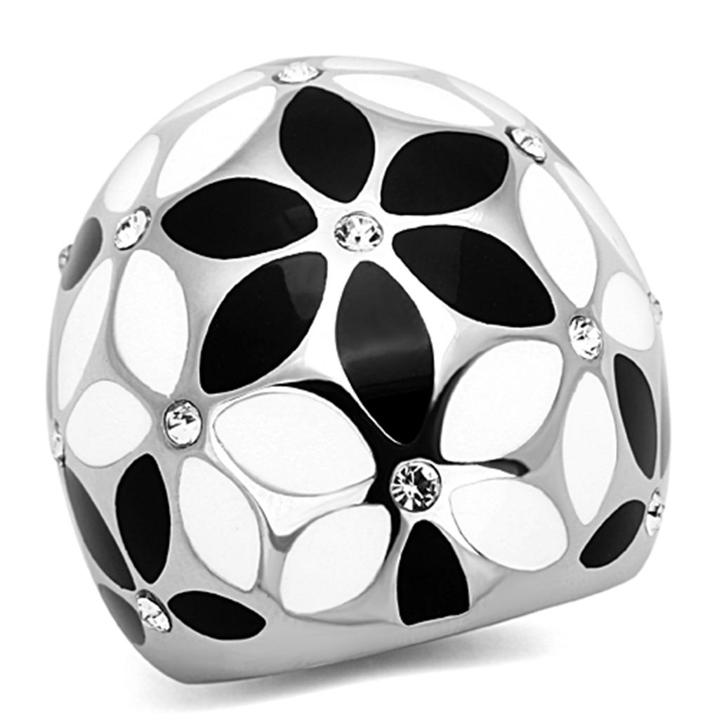 JCE1210 High polished (no plating) Stainless Steel Ring with Top Grade Crystal  in Clear