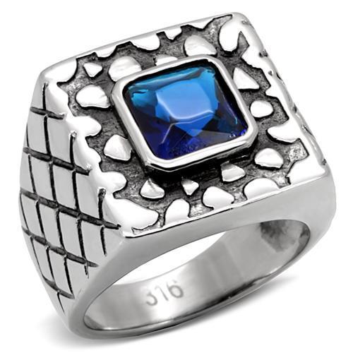 JCE128 High polished (no plating) Stainless Steel Ring with Synthetic Synthetic Glass in Montana