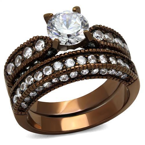 JCE1318LC IP Coffee light Stainless Steel Ring with AAA Grade CZ  in Clear