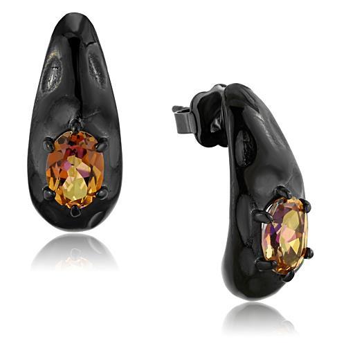 JCE1452 IP Black(Ion Plating) Stainless Steel Earrings with Semi-Precious Citrine in Topaz Multicolor