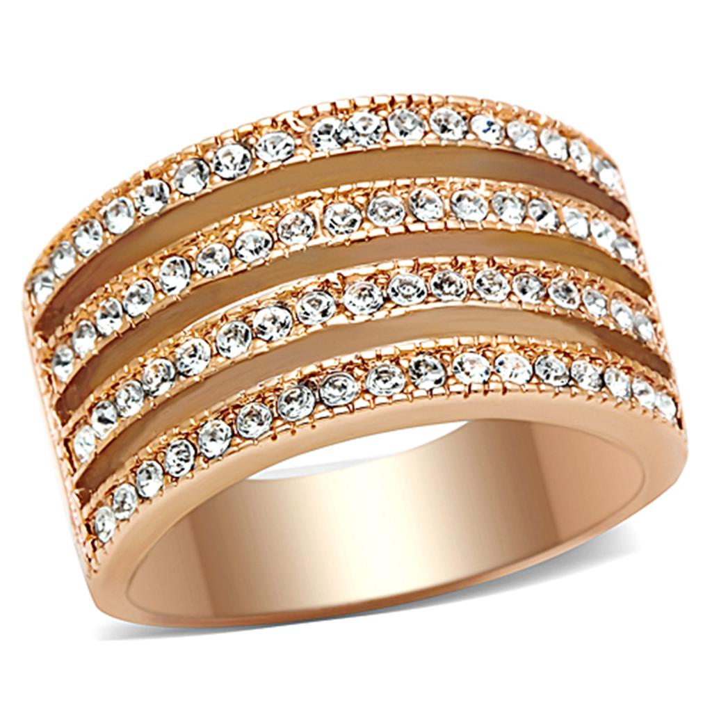 JCE1492 IP Rose Gold(Ion Plating) Stainless Steel Ring with AAA Grade CZ  in Clear