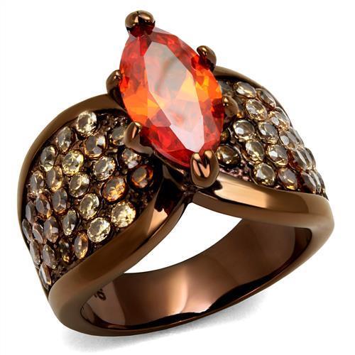 JCE1548LC IP Coffee light Stainless Steel Ring with AAA Grade CZ  in Orange