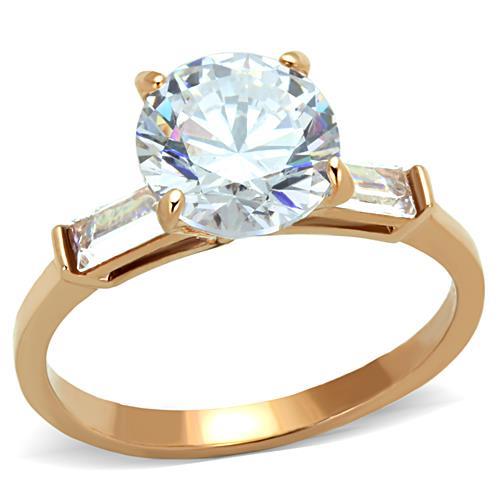 JCE1595 IP Rose Gold(Ion Plating) Stainless Steel Ring with AAA Grade CZ  in Clear