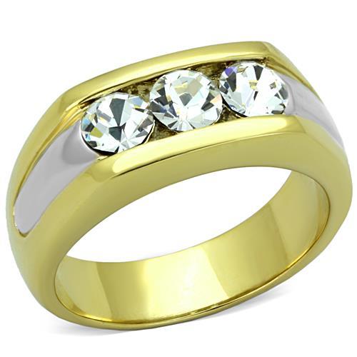 JCE1615 Two-Tone IP Gold (Ion Plating) Stainless Steel Ring with Top Grade Crystal  in Clear