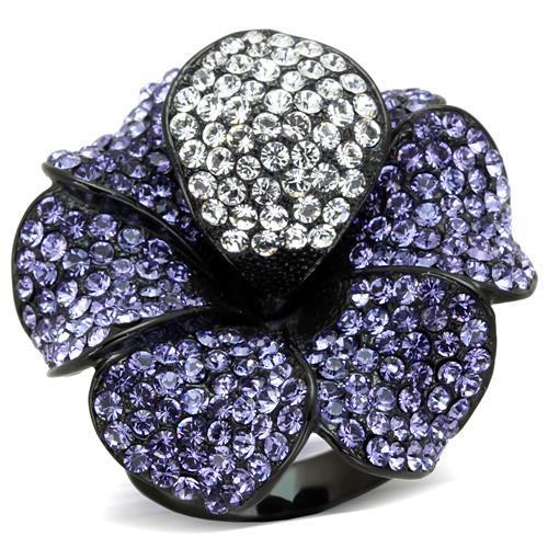 JCE1618 IP Black(Ion Plating) Stainless Steel Ring with Top Grade Crystal  in Tanzanite