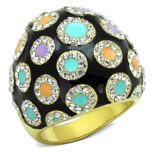 JCE1625 IP Gold(Ion Plating) Stainless Steel Ring with Top Grade Crystal  in Clear