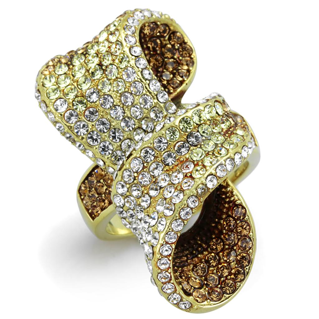 JCE1635 IP Gold(Ion Plating) Stainless Steel Ring with Top Grade Crystal  in Multi Color