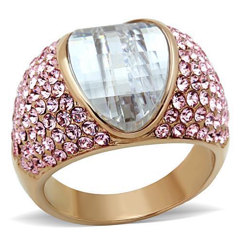 JCE1692 IP Rose Gold(Ion Plating) Stainless Steel Ring with AAA Grade CZ  in Clear