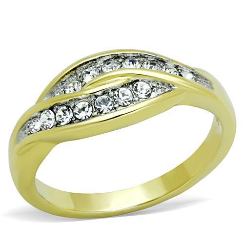 JCE1704 Two-Tone IP Gold (Ion Plating) Stainless Steel Ring with Top Grade Crystal  in Clear
