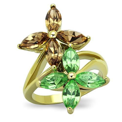 JCE1715 IP Gold(Ion Plating) Stainless Steel Ring with Top Grade Crystal  in Multi Color
