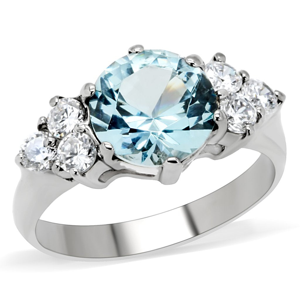 JCE179 High polished (no plating) Stainless Steel Ring with Synthetic Spinel in London Blue