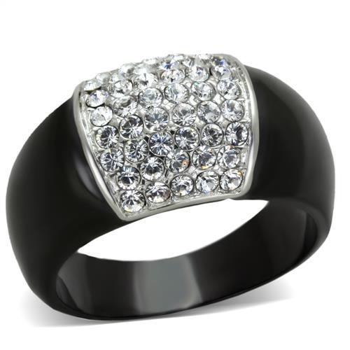 JCE1840 Two-Tone IP Black (Ion Plating) Stainless Steel Ring with Top Grade Crystal  in Clear