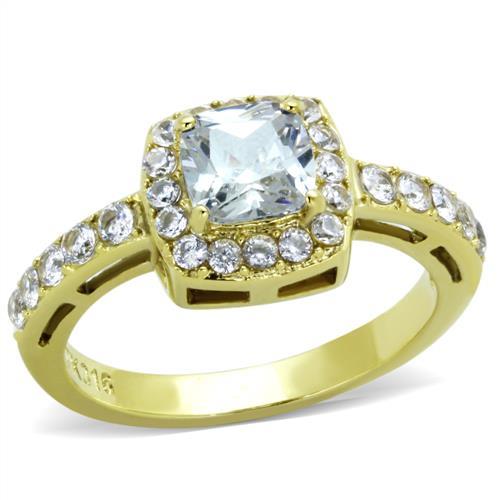 JCE1899 IP Gold(Ion Plating) Stainless Steel Ring with AAA Grade CZ  in Clear