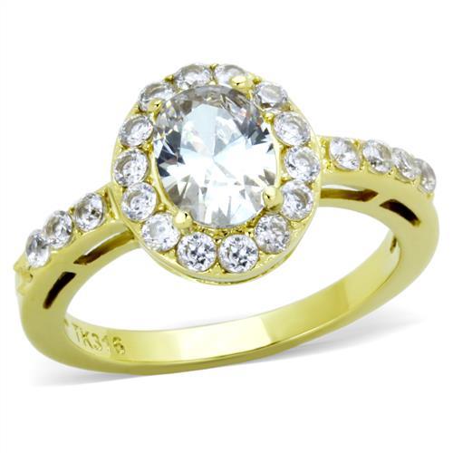 JCE1901 IP Gold(Ion Plating) Stainless Steel Ring with AAA Grade CZ  in Clear