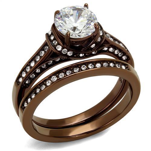 JCE1919LC IP Coffee light Stainless Steel Ring with AAA Grade CZ  in Clear