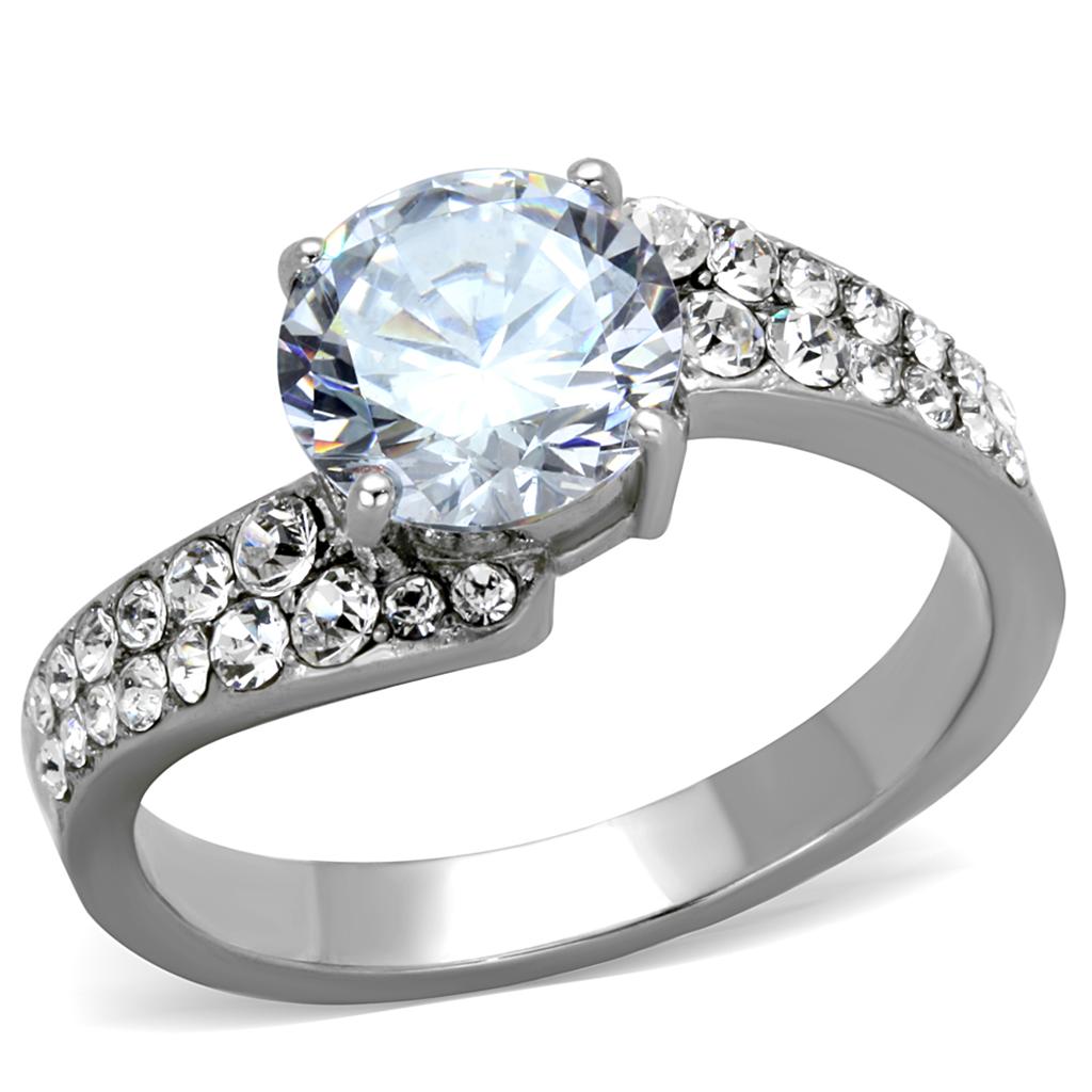 JCE2040 High polished (no plating) Stainless Steel Ring with AAA Grade CZ  in Clear