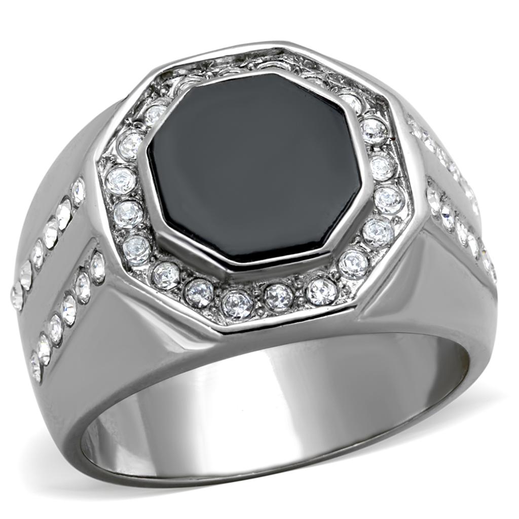 JCE2066 High polished (no plating) Stainless Steel Ring with Top Grade Crystal  in Clear