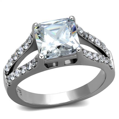 JCE2112 High polished (no plating) Stainless Steel Ring with AAA Grade CZ  in Clear